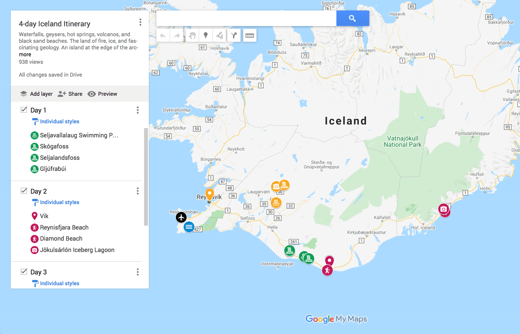 Google Maps is the best road trip planning tool because you can organize with layers