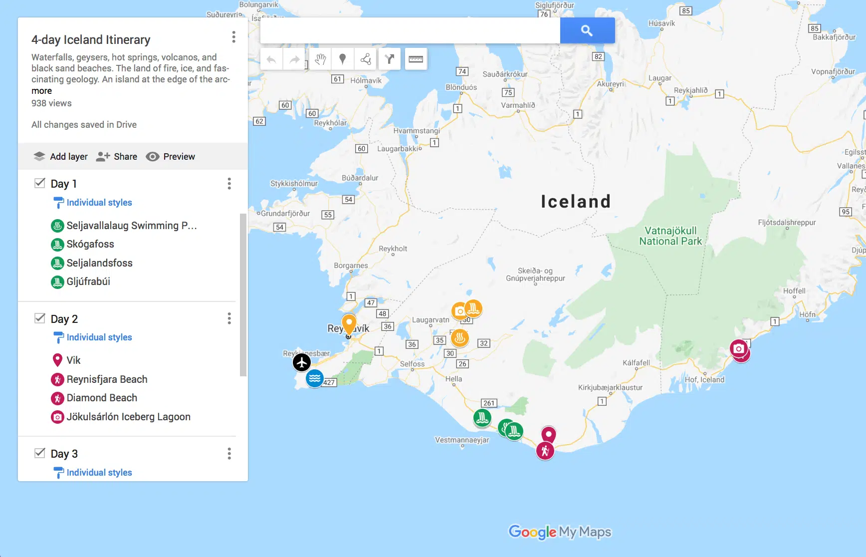 Google Maps is the best road trip planning tool because you can organize with layers
