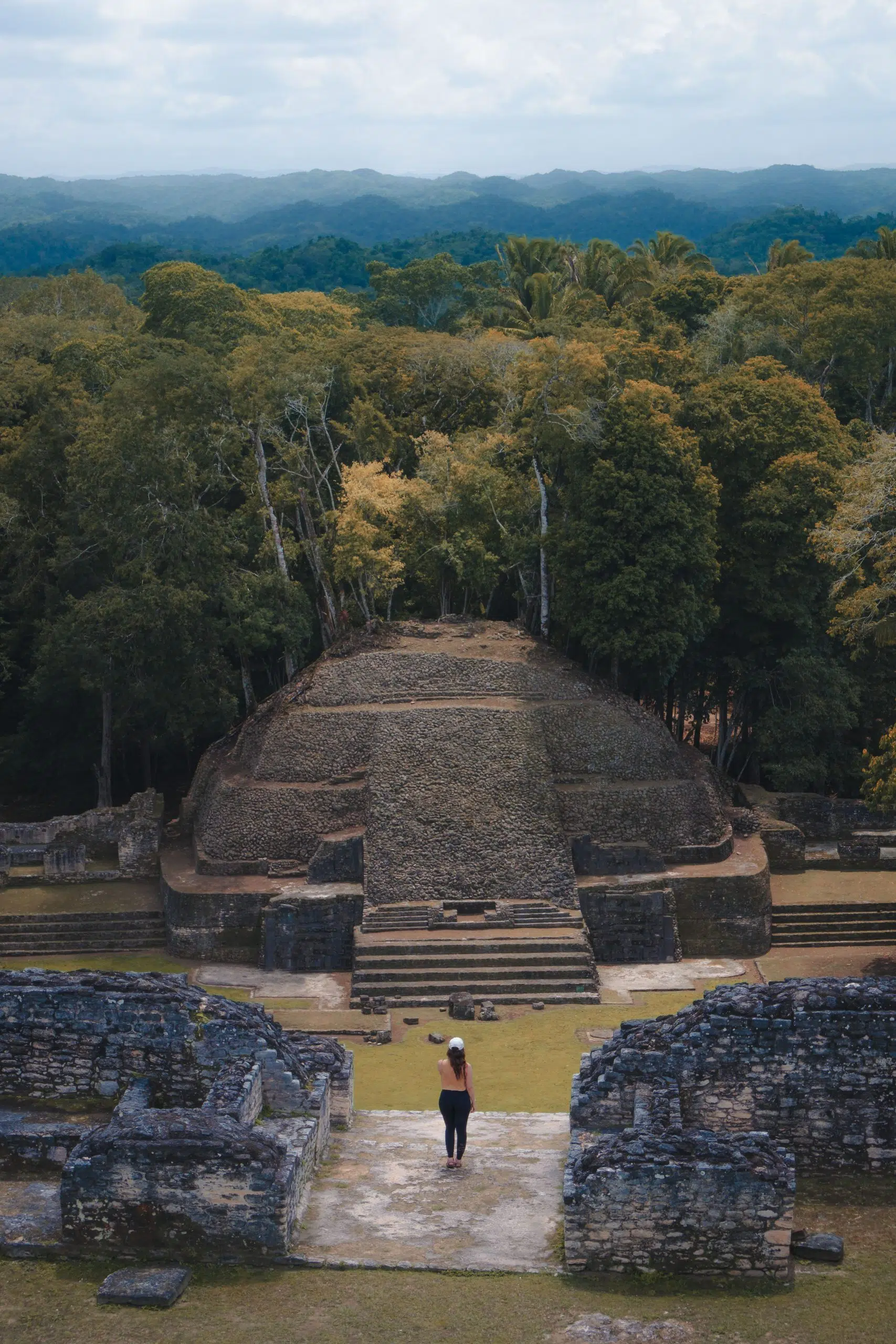 Girl traveling Belize and visiting Mayan Ruins