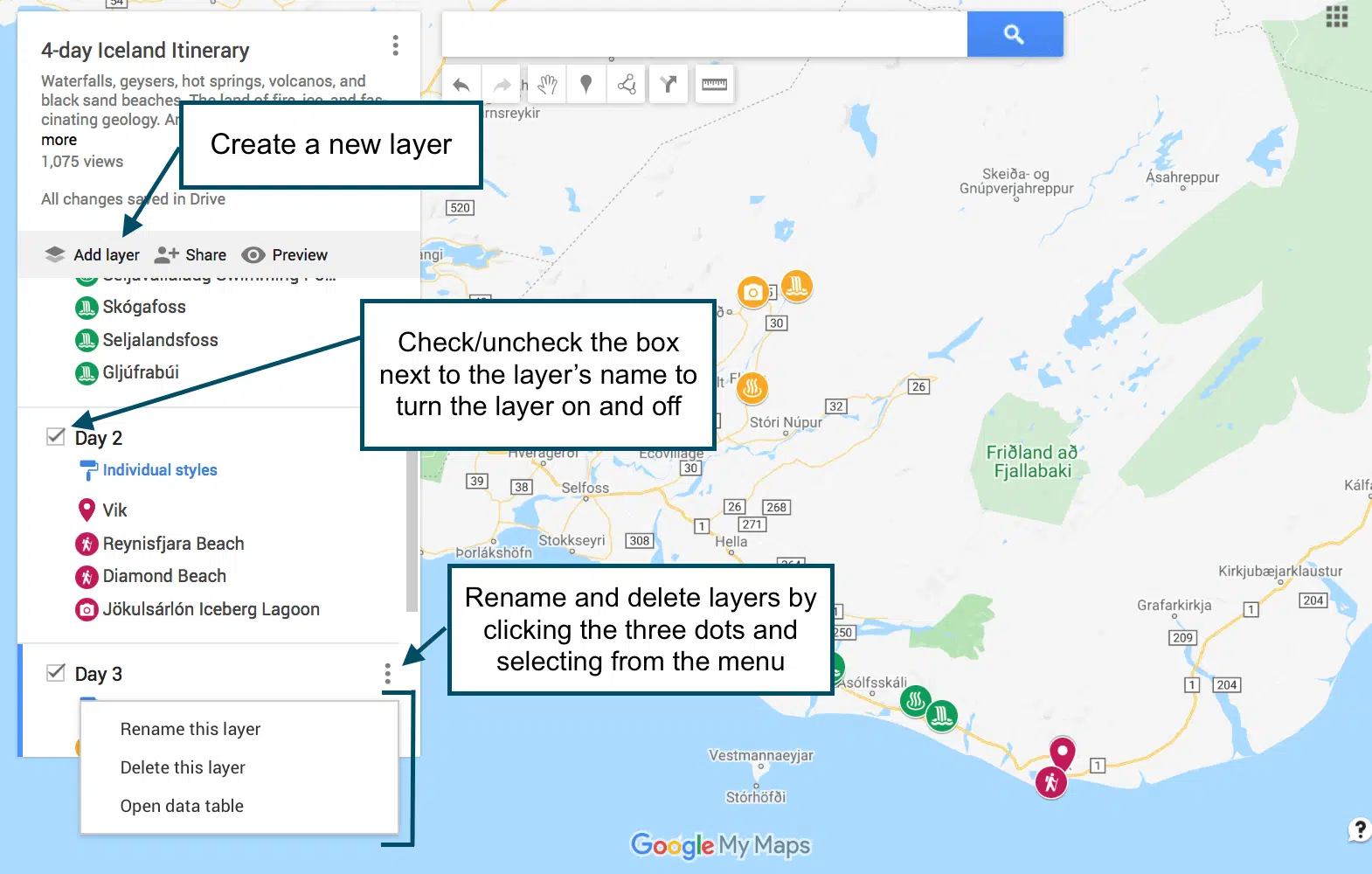 How to use layers in Google Maps to create a custom travel itinerary