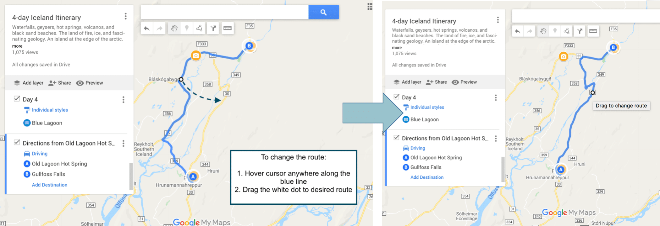 How to adjust your route in Google custom maps