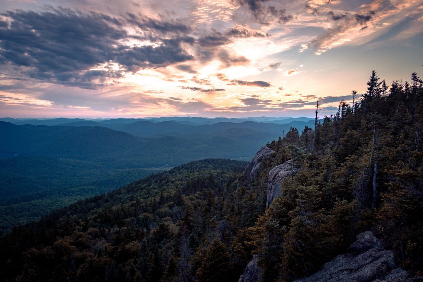 crane mountain summit at sunset