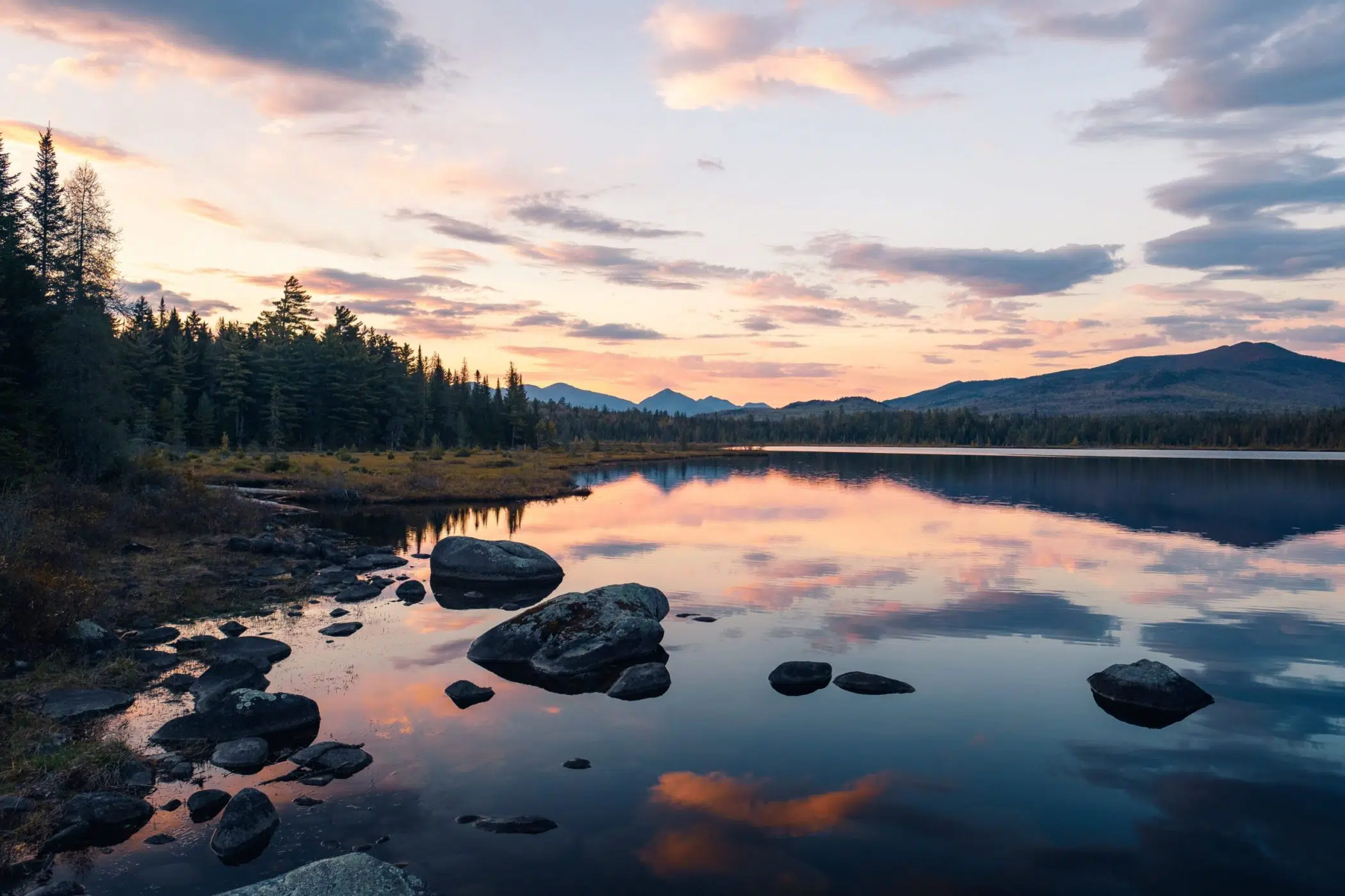 Adirondack pond at sunset