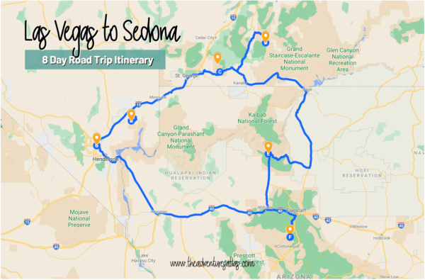 Las Vegas to Sedona 8 Day Road Trip Itinerary Google Map