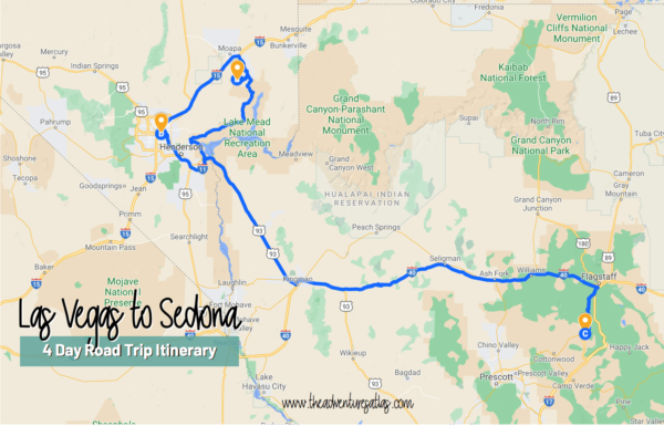 Las Vegas to Sedona 4 Day Road Trip Itinerary Google Map