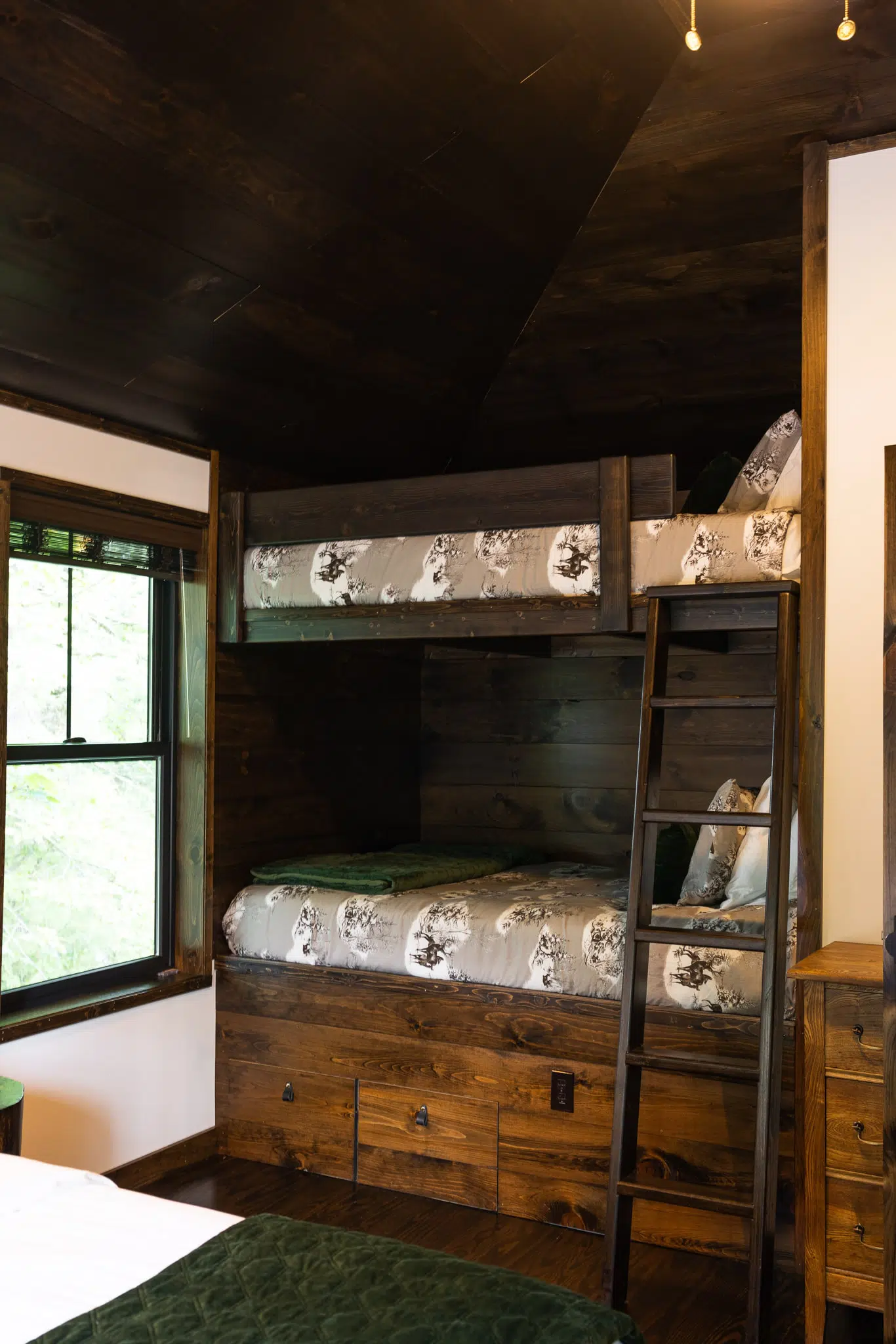 Modern rustic bedroom in the Adirondacks