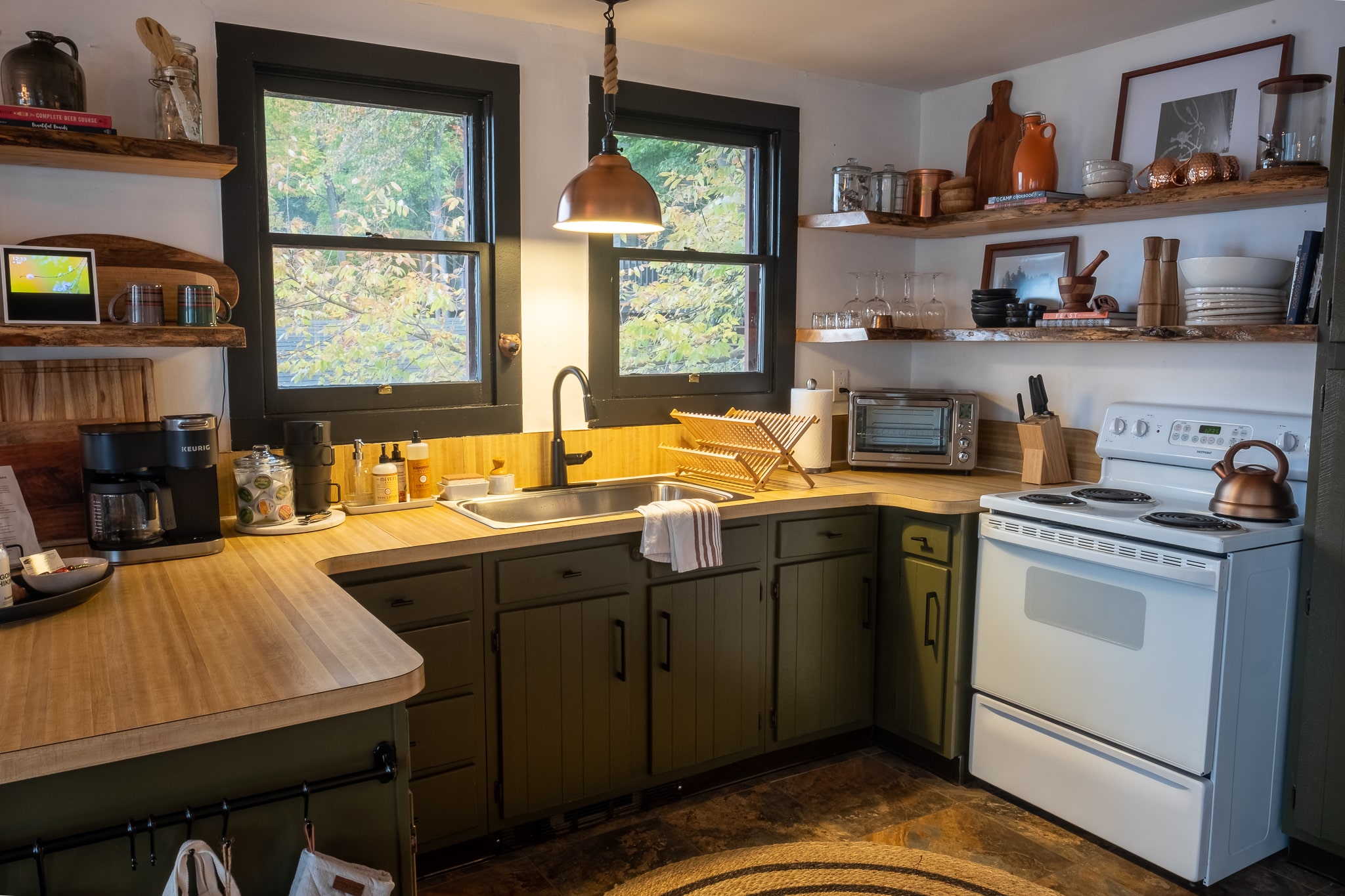 Rustic modern kitchen cabin interior