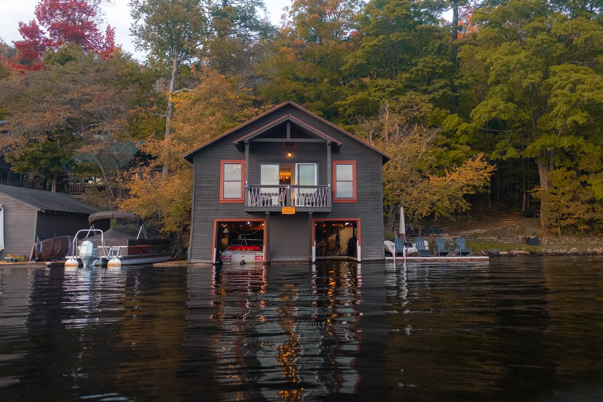 Adirondack Boathouse exterior on Fourth Lake in Old Forge, NY