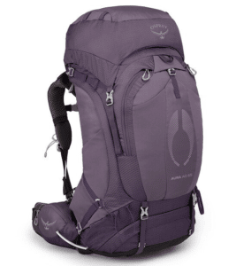 The Osprey Aura 65 hiking backpack designed for women