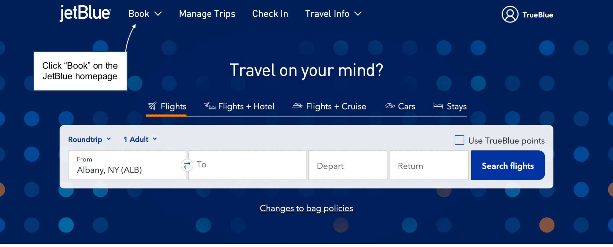How to get to the JetBlue Best Fare Finder from the homepage