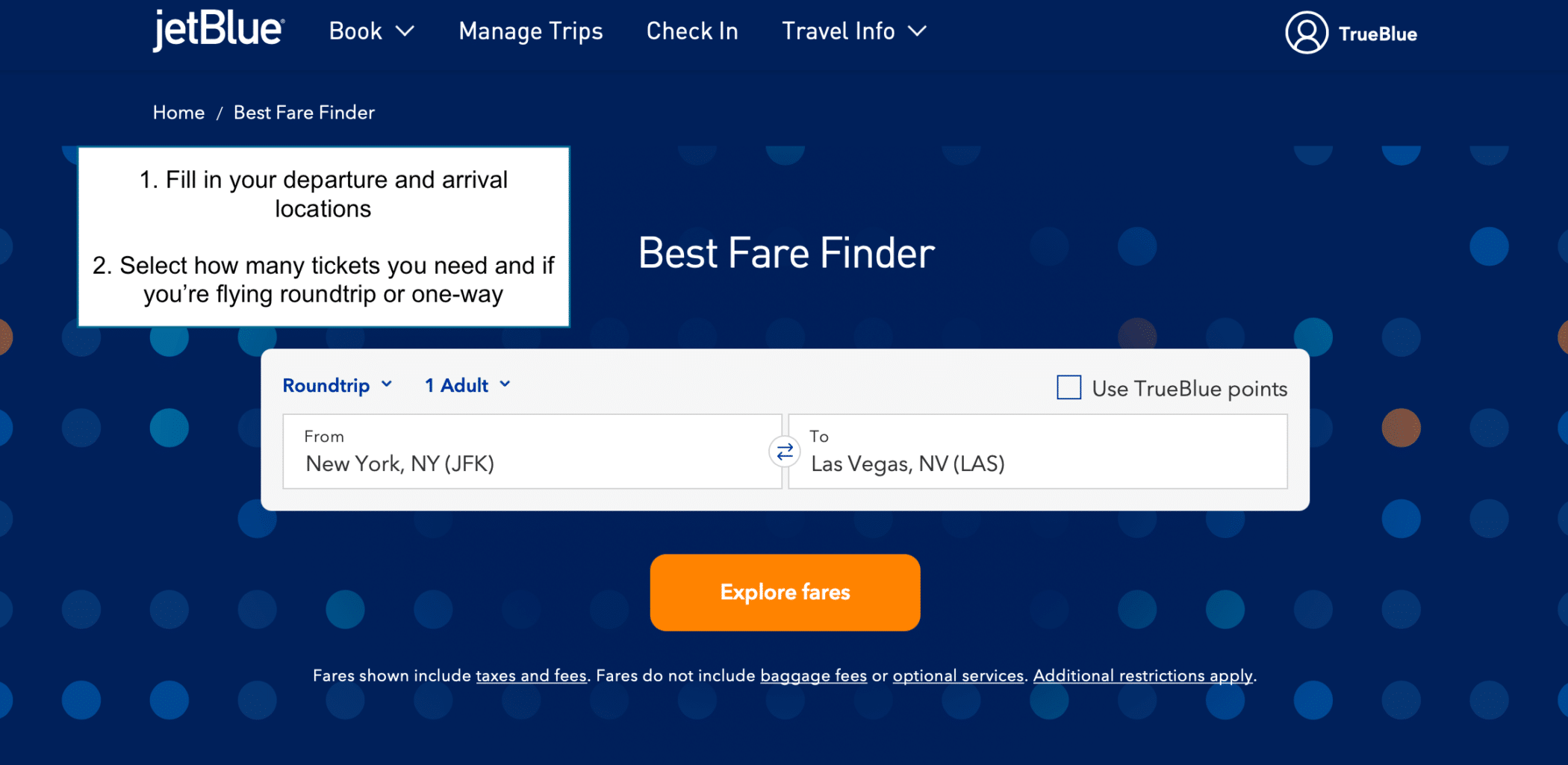 Best Fare Finder departure and arrival locations