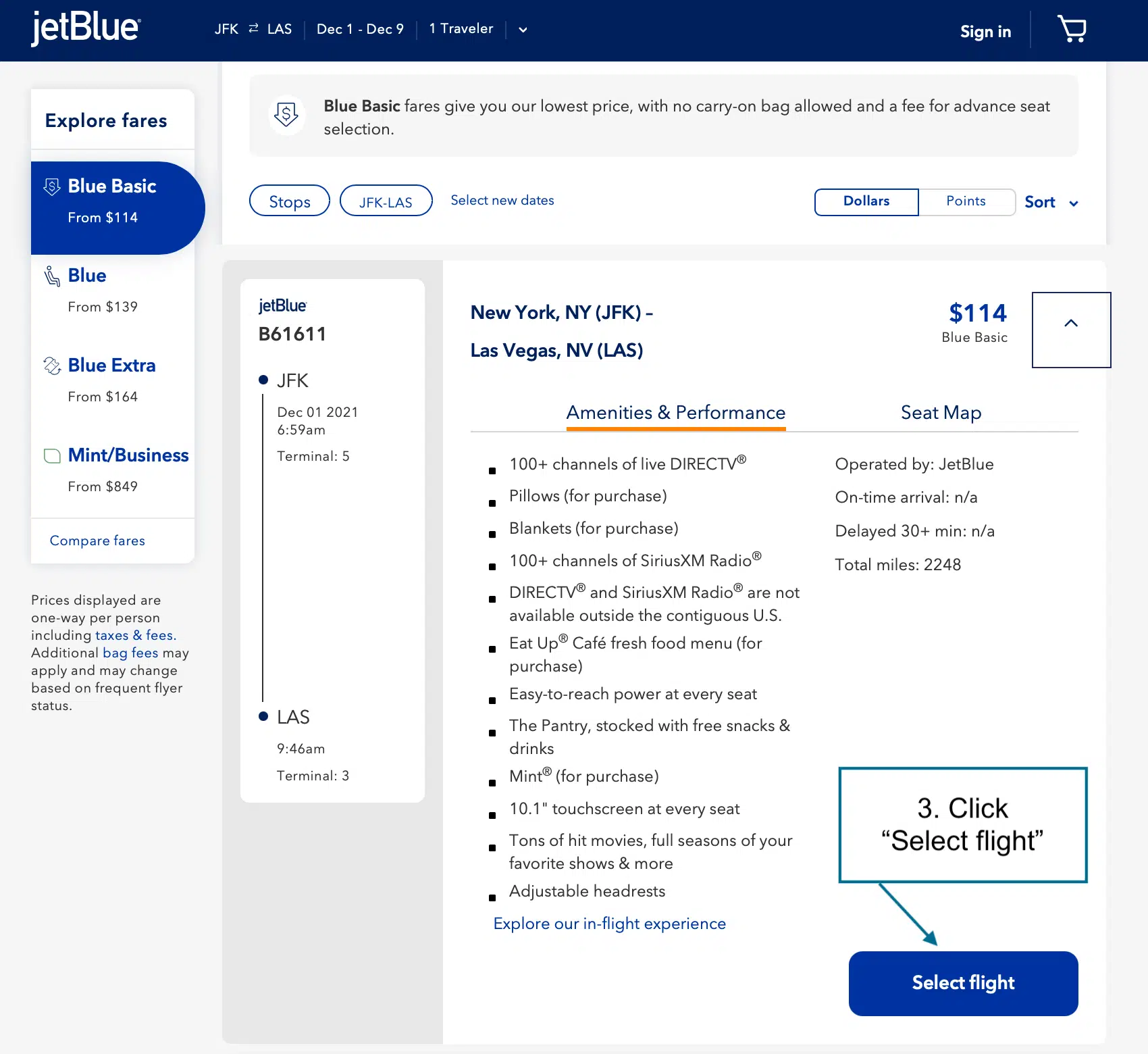 JetBlue flight details
