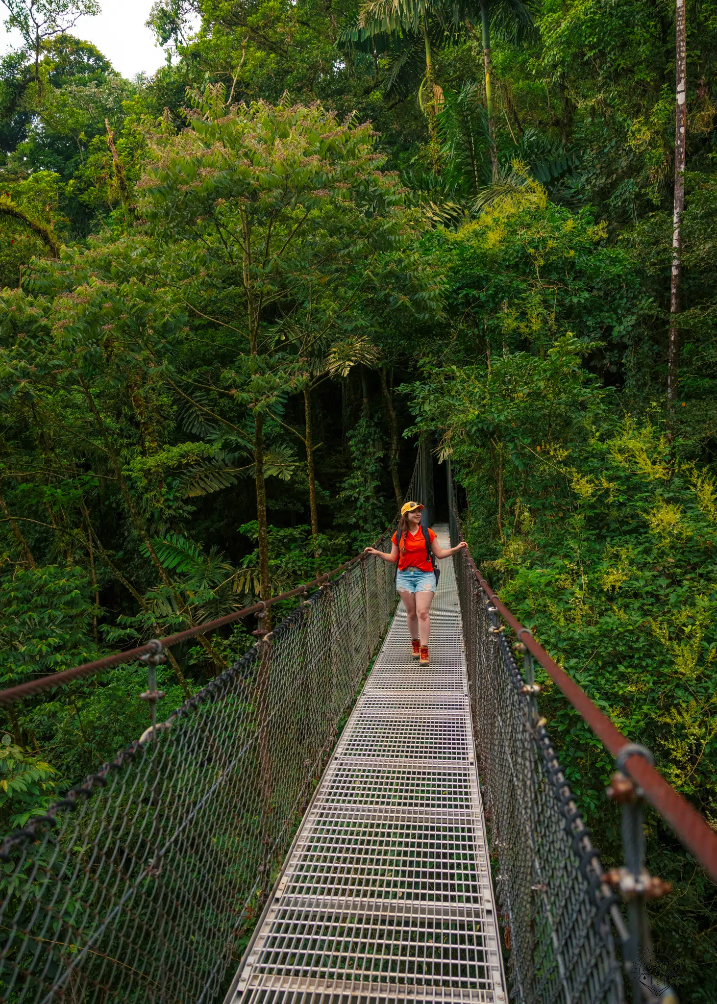 Walking along suspension bridges at Mistico Arenal Hanging Bridges Park