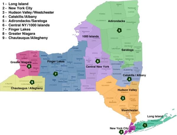 Regions of New York State on a map