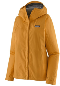Yellow Patagonia rain jacket to pack for a day hike 