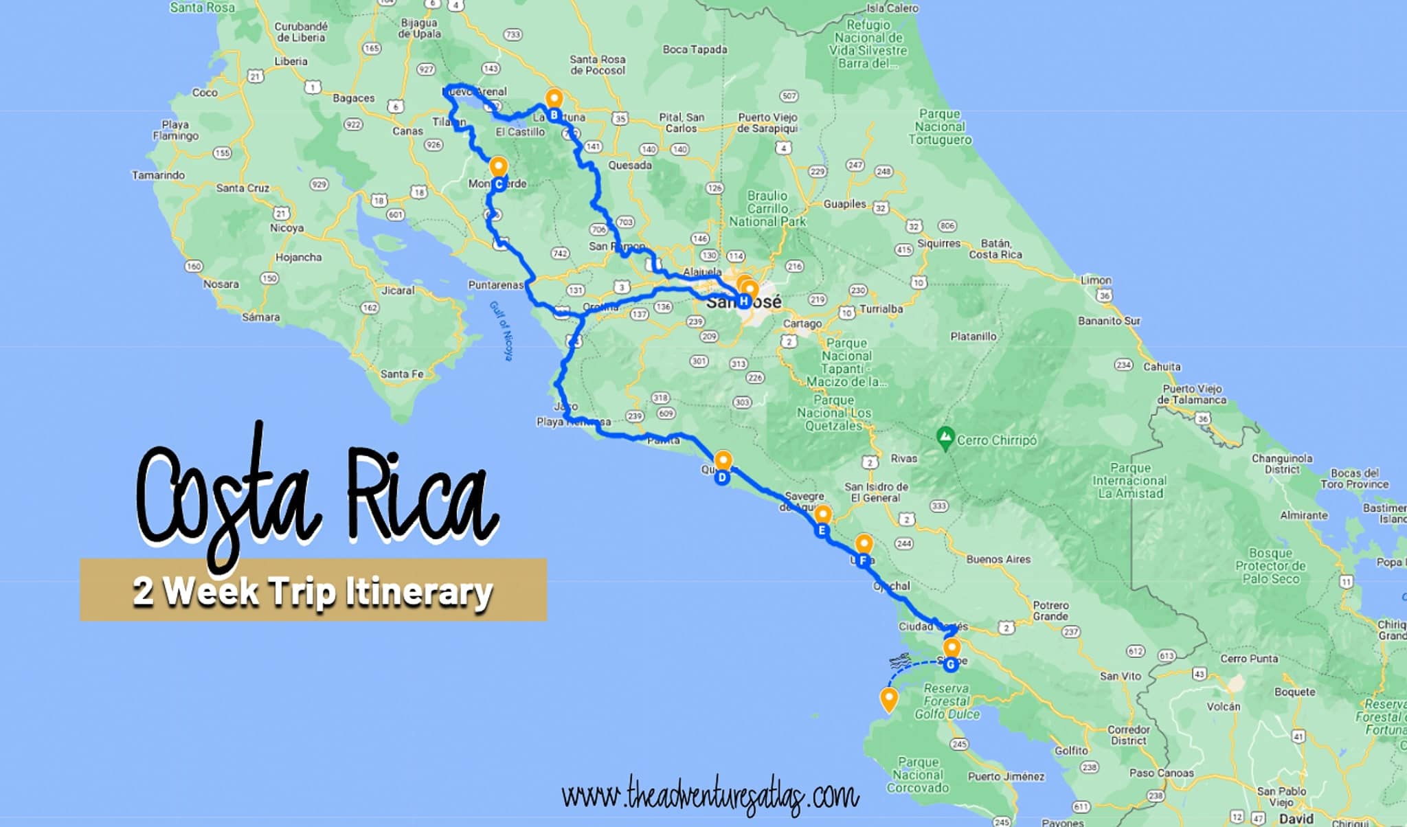 A road trip itinerary for spending 2 weeks in Costa Rica