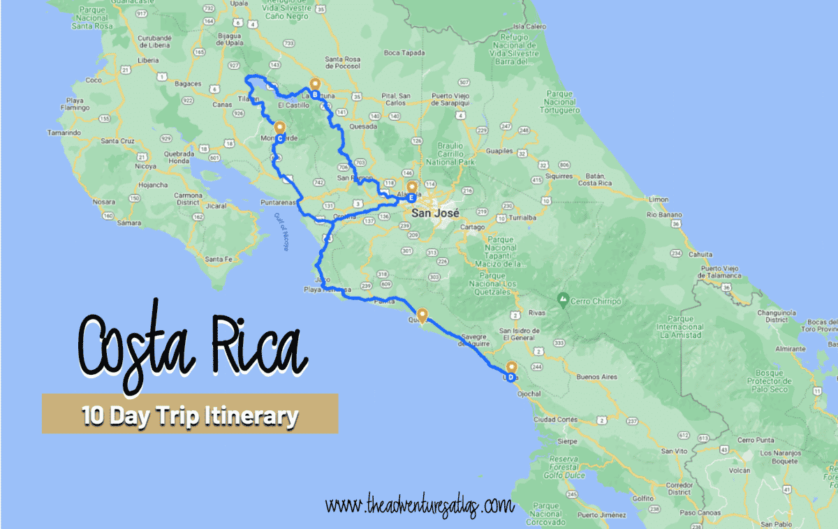 10 days in Costa Rica Trip Map