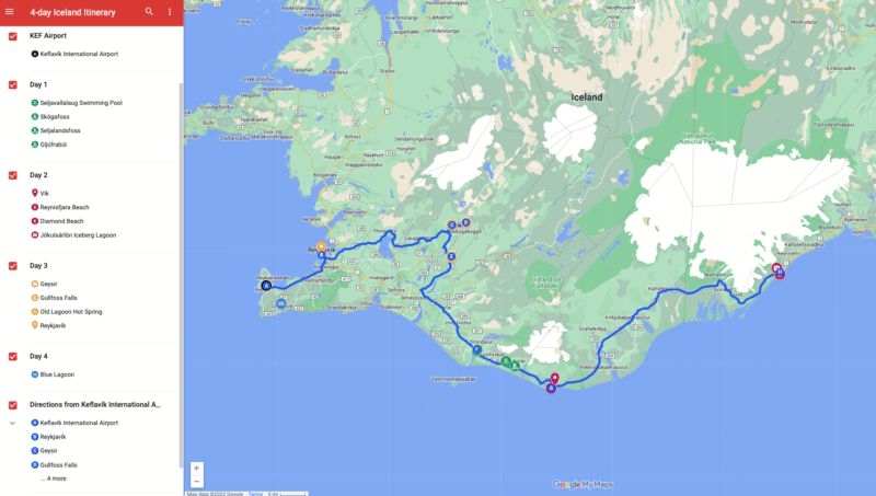 Custom road trip route using Google MyMaps