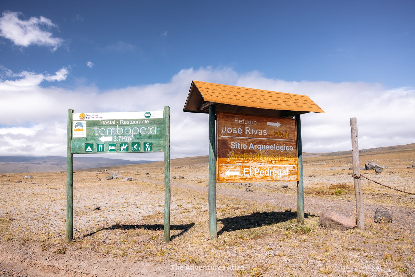 Signs pointing to points of interest in Cotopaxi National Park