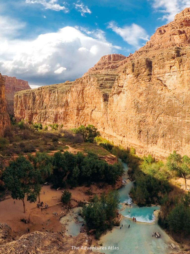 View from the top of Havasu Falls into the Grand Canyon