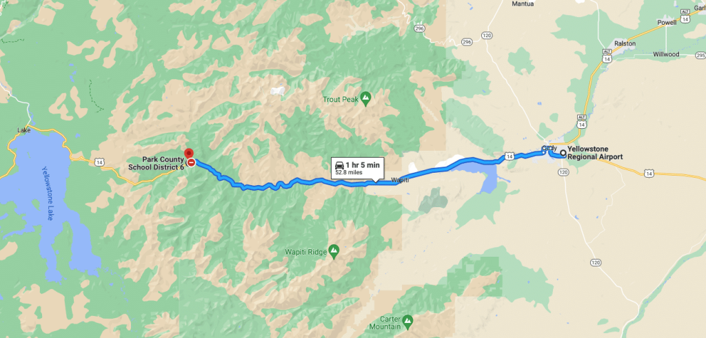 East Yellowstone airport: Yellowstone Regional Airport (COD)