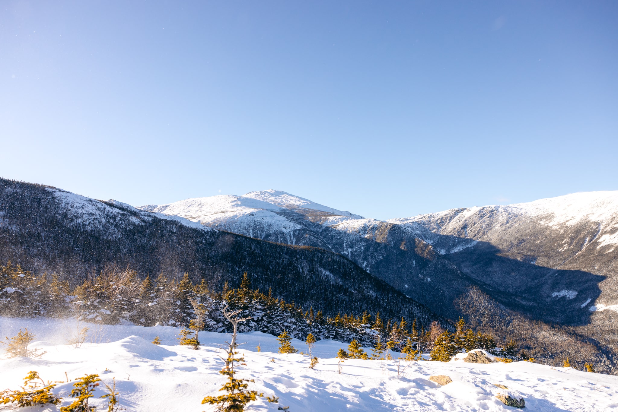 View of snowy mountains in the White Mountains