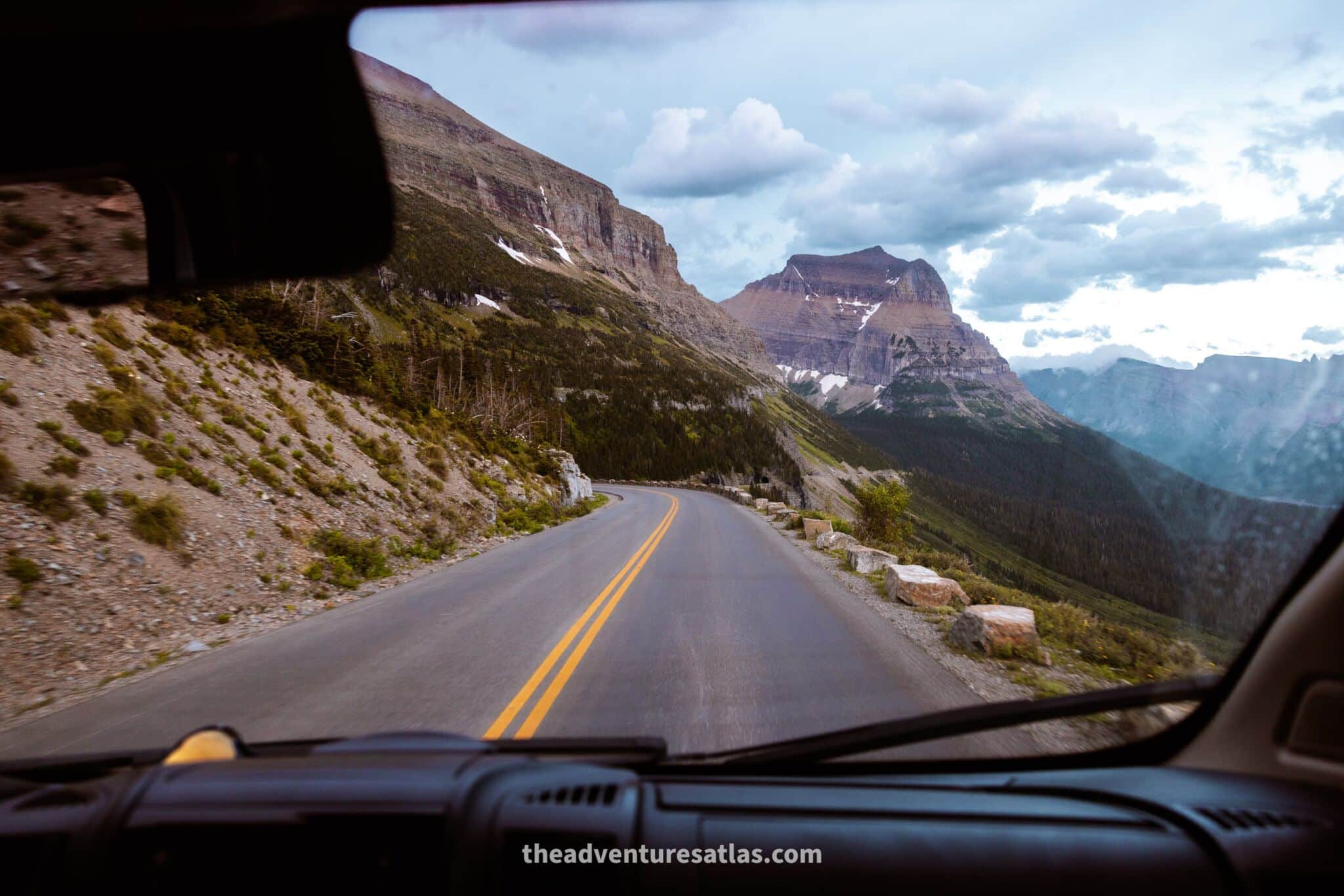 Driving Going-to-the-Sun-Road in Glacier National Park in July