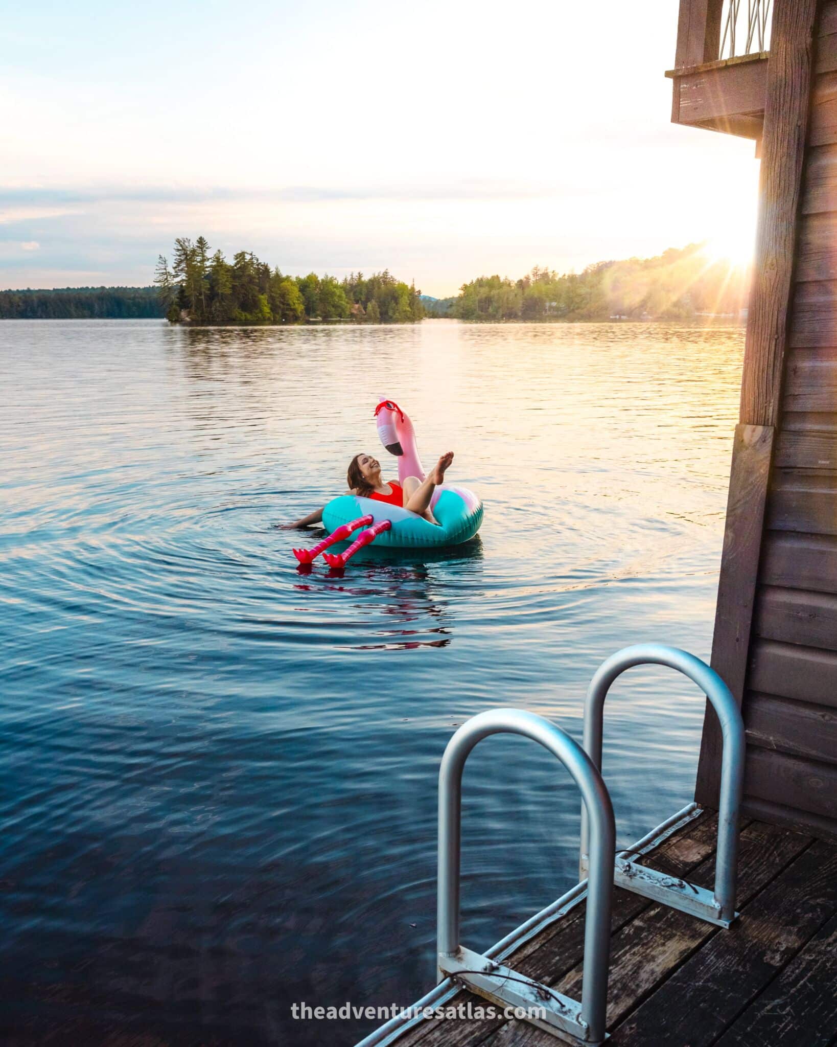 Swimming in a mountain lake in July 