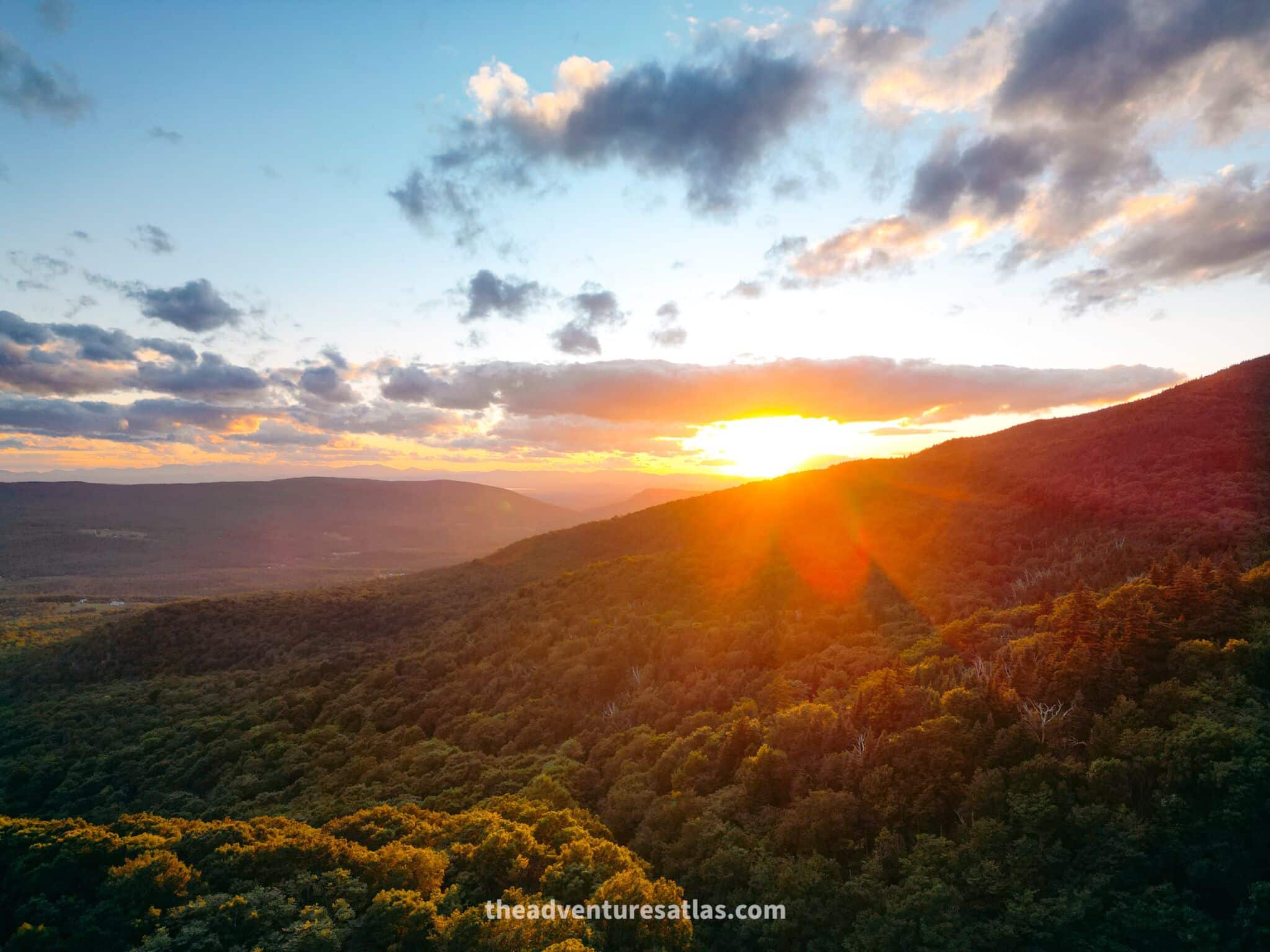 The sun setting over Green Mountain National Forest in Vermont