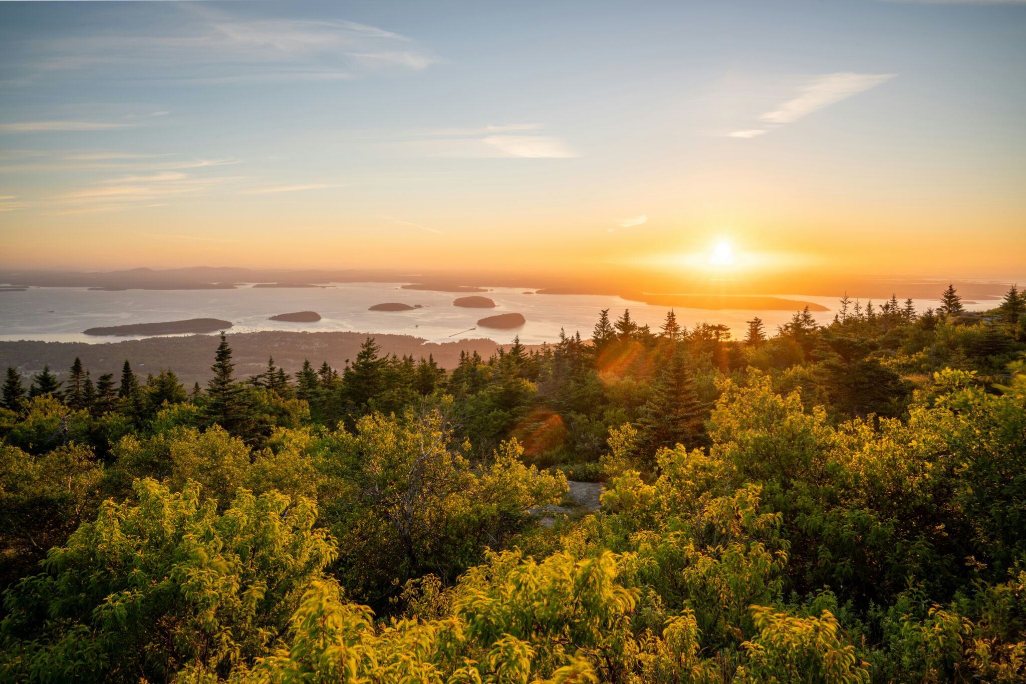 Sunrise from Cadillac Mountain in the summer, Acadia National Park Bar Harbor Maine