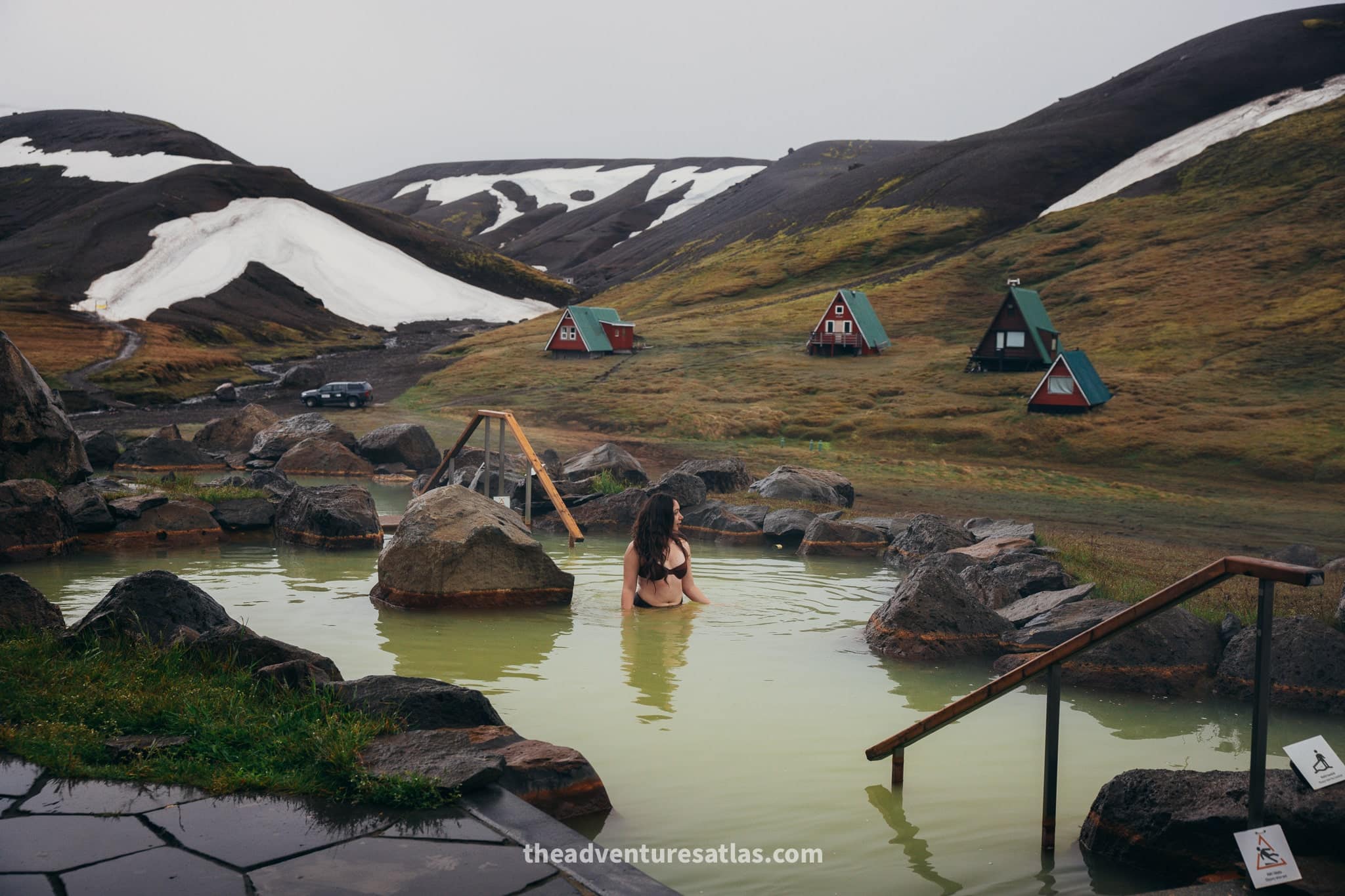 Swimming in hot springs in the highlands of Iceland